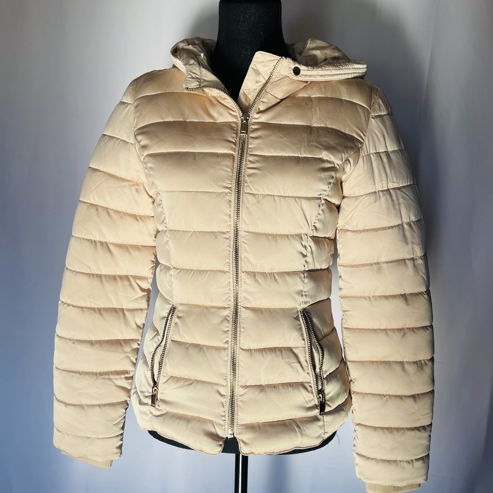 H&M Puffer Jacket Lightweight Size 4 Color Beige, button up closure - Picture 2 of 7